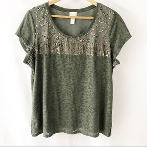 🧥 Chico’s Sequined Short Sleeve Top Size 3 (XL)